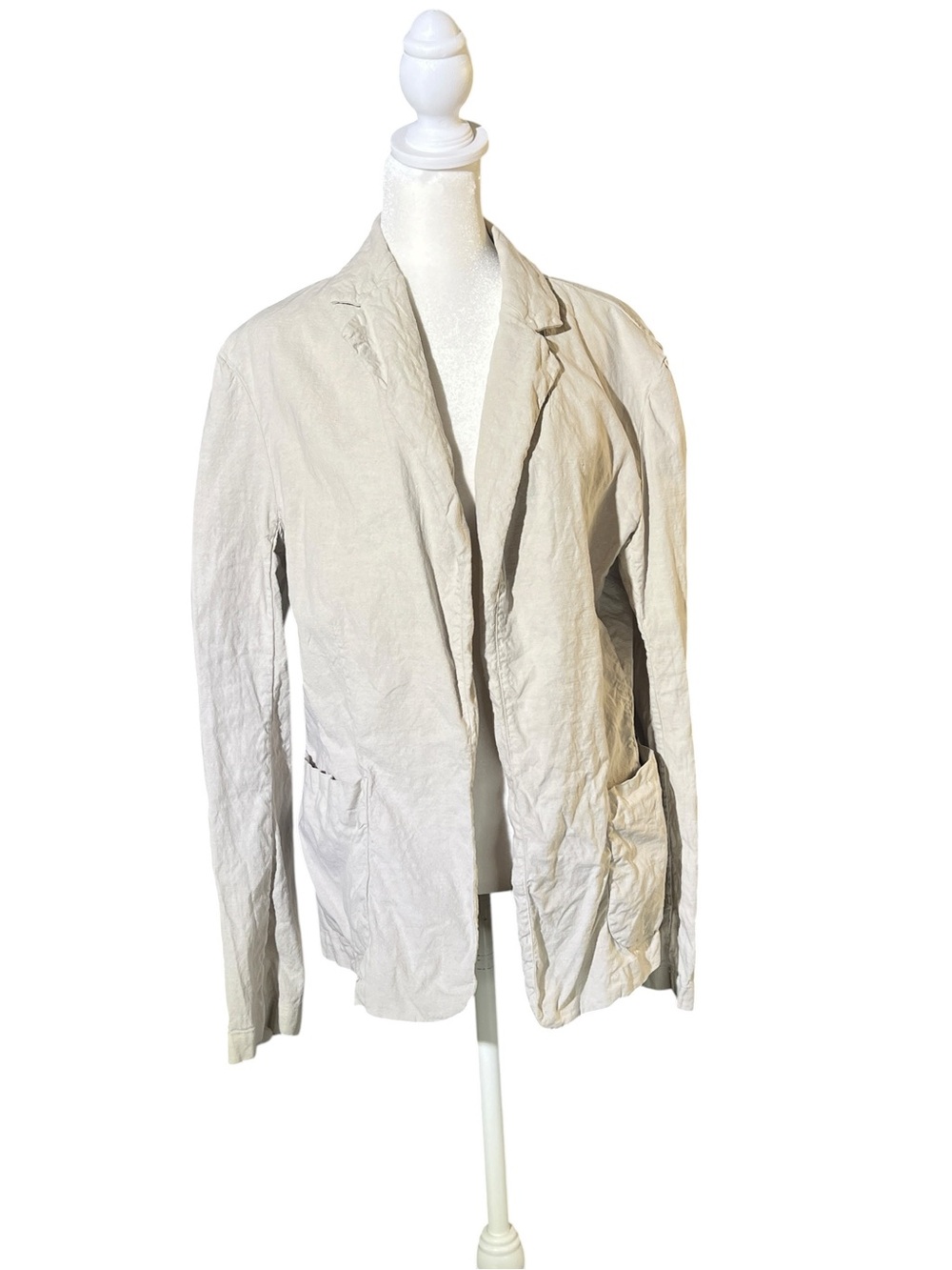 FRANK & EILEEN Dublin Blazer Open Front Jacket Linen Cotton Flax Cream Size L - Picture 3 of 13